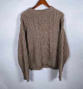 90s Heavyweight Cable Knit Sweater Adult XL Brown Ramie Cotton Wool Blend - Picture 1 of 11