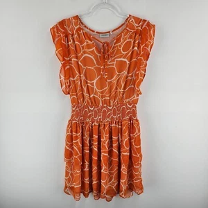 Jeanswest Dress Womens 12 Fit And Flare Layered Orange White Fruit Print Flowy - Picture 1 of 10