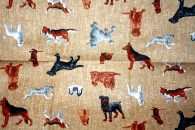 PERROS DE MUCHAS RAZAS EN MARRÓN DE VIP - TELA 100% ALGODÓN Foto 1 de 4