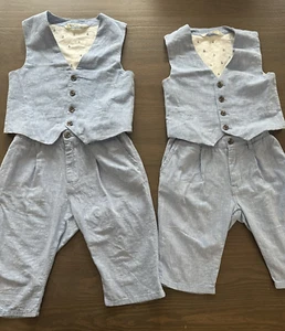 Suit for Boys Ring Bearer Outfit Vest and Pants Easter Blue Size 4 5 7 8 Linen - Picture 1 of 11