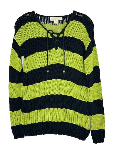 Maglione Michael Kors donna blu navy neon con lacci collo a V manica lunga taglia XXS