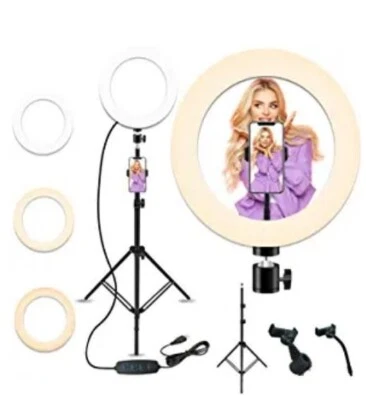 10" Selfie Light and Tripod 3 colors extendable with Double-Phone holders remote - Image 1 of 4