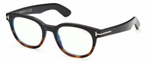 Tom Ford FT5807B 005 Shiny Black Classic Havana Blue Block Round Eyeglasses