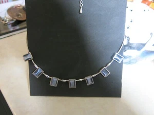 silver plated memory wire choker with pretty blue glass stones attached  new ! - Picture 1 of 2