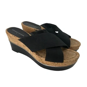 Donald J Pliner Wedge Sandals Platform Black Cork Dani Size 10 Stretch Straps - Picture 1 of 11