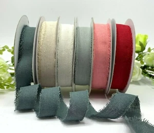 25mm frayed edge ribbon natural cotton linen trim rustic wedding vintage bow 1" - Picture 1 of 9
