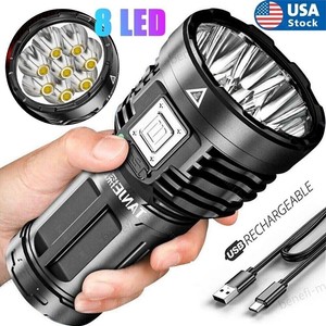 Linterna 8 LED para el hogar portátil 120000LM recargable por USB Tactical light