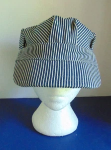Cappello Berretto Railroad Engineer Denim Blu Bianco Righe Tg M Cotone USA NUOVO - Foto 1 di 5