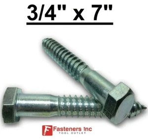(Choose Qty) 3/4" x 7" Zinc Plated Hex Head Lag Bolt Screws A307 - Picture 1 of 2