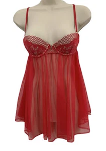 Bambola Victoria's Secret camicia da notte lingerie 32B push up trasparente pizzo rosso schienale aperto - Foto 1 di 10