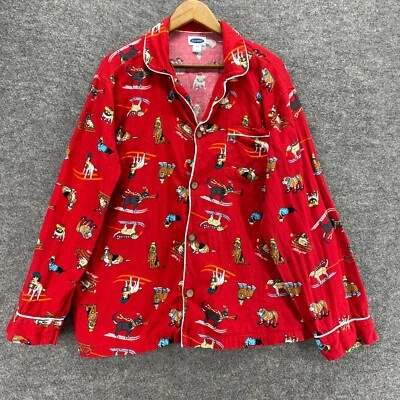 Old Navy Sleepshirt Women XL Red Dog Print Button Up Flannel Long Sleeve Cotton - Image 1 of 4