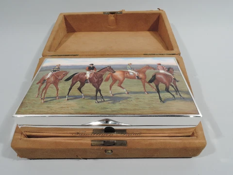 Antique Box Horse Race Jockey Austrian 835 Silver Enamel George Adam Scheid Cover