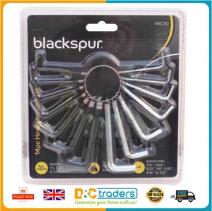 Blackspur Set di chiavi esagonali 14 pezzi misure metriche 1,5,2,5,3,4,5,5,6 mm chiave Allan - Foto 1 di 2