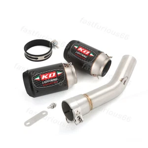 For Yamaha FZ1 2006-2015 Carbon Fiber Exhaust Muffler Mid Link Pipe Short Tips - Picture 1 of 12