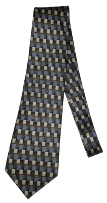Meeting Street Hand Made 100% Silk Tie Lt. Olive/Tan/Blue Geometric 58" x 4" New - Image 1 of 4