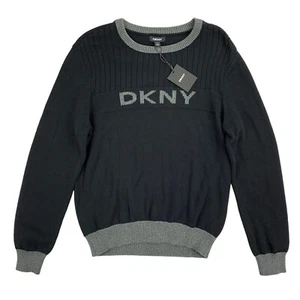 DKNY Mens Logo Crewneck Sweater Cotton  2XL Black/Gray $80 - Picture 1 of 9