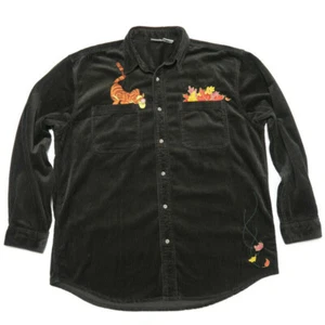 Vintage Disney Mens L Tigger Embroidered Corduroy Heavy Button Front Shirt Green - Picture 1 of 12