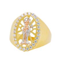 14K Tri Color Gold Santa Muerte with Clear CZ Ring - Size 4 to 10