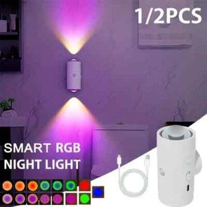 1/2Pcs LED Night Lights Lamp Dusk to Dawn Motion Sensor Hallway Kitchen Bathroom - Picture 1 of 12