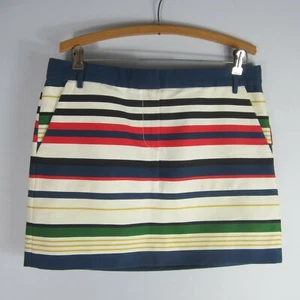 J. Crew Mini Skirt 8 Striped Ivory Navy Green Red Yellow Nautical Cotton Classic - Picture 1 of 7
