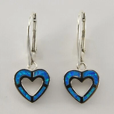 Pendientes colgantes/gotas con corazón de ópalo de fuego azul - PLATA ESTERLINA 925 #63e Foto 1 de 3