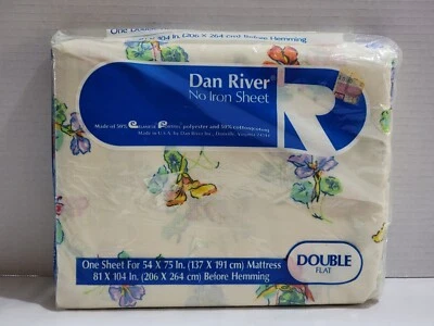 SÁBANA PLANA DOBLE VINTAGE DAN RIVER *BOLCHE* FLORAL SOBRE BEIGE POLI ALGODÓN EE. UU. Foto 1 de 4