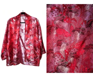Japanese Geisha Red Jacquard Open Blazer Jacket Women's Size L/XL? RF Textiles - Picture 1 of 14