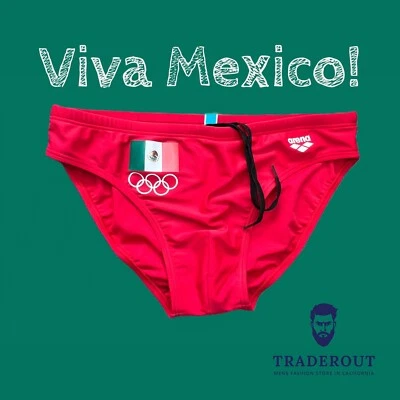 H.E.Arts Custom Print Mexico Logo on Arena men red Swim Brief bikini swimwear - Image 1 of 4