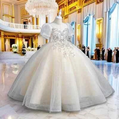 Vestido de niña con flores con lentejuelas Princesa Vestido de baile Niños Vestidos de fiesta para cumpleaños Foto 1 de 4