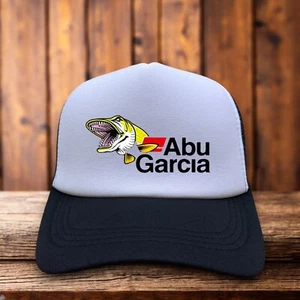 Abu Garcia Mens Trucker Hat Black Snapback Hunting Retro Outdoors Baseball Cap - Picture 1 of 5