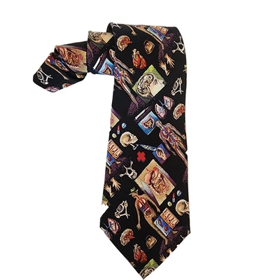 Corbata de cuello negra vintage Nicole Miller William Kurtz Ltd Silk Physician Doctor 57" Foto 1 de 4