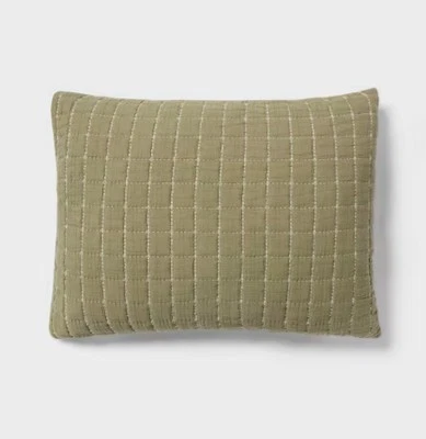 Yarn Dye Crinkle Grid Quilt Sham - Moss Green - Threshold - Image 1 of 4