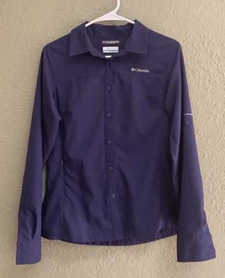 Columbia Womens Size S Omni-Shade Roll Tab Long Sleeve Button Dark Purple Shirt - Image 1 of 4