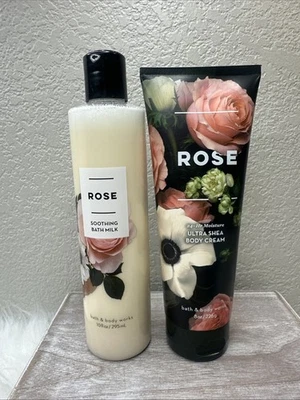 Bath & Body Rose Soothing Bath Milk+ Body Cream NEW FAST SHIPPER - Image 1 of 3