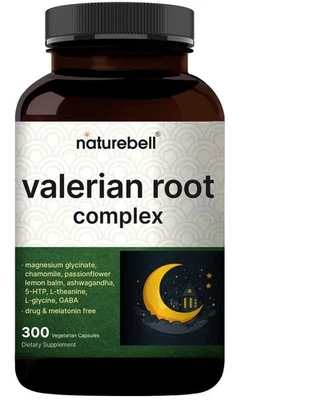 缬草根胶囊带镁和洋甘菊放松和睡眠支持 300 克拉 — 第 1/4 张图片