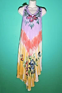 Vestido Solero Exist Playa Tropical Tinte Bordado Talla Única Púrpura Amarillo Floral - Imagen 1 de 8