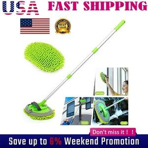2 In 1 Microfiber Car Wash Mop Brush Kit Long Handle Extension Cleaning Pjhllokx - Picture 1 of 12