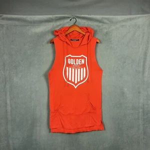 Golden Aesthetics Top Mens Medium Red Hooded Sleeveless "UNDERRATED" - Picture 1 of 14