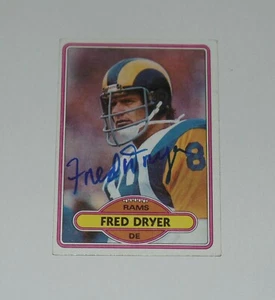 FRED DRYER SIGNED AUTO'D 1980 TOPPS CARD #202 LOS ANGELES RAMS HUNTER GIANTS - Imagen 1 de 2