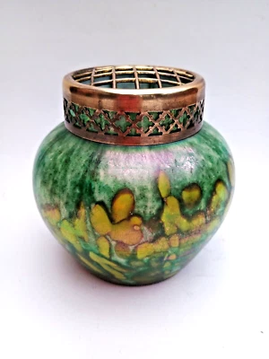 Franz Welz Art Deco Iridescent Stripes & Spots Bohemian Glass Vase Kralik Loetz - Image 1 of 4