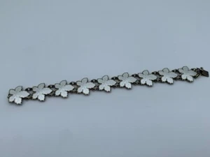 Blattarmband MEKA Denmark Vintage Armband Sterlingsilber weiße Perle Emaille. - Bild 1 von 8