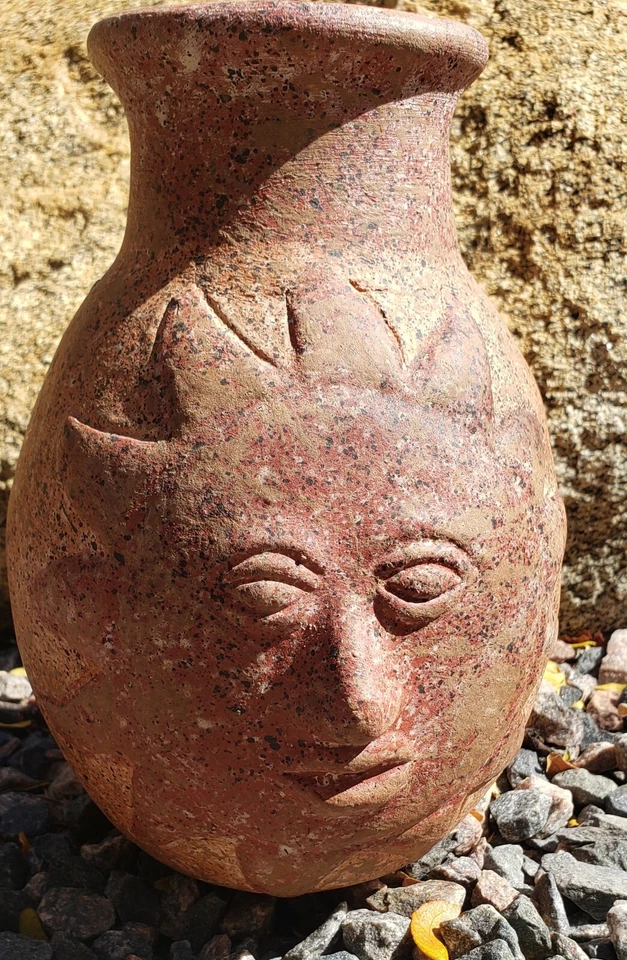 Vintage SOUTHWESTERN, DECORATIVE CLAY SUN & MOON VASE Made In Mexico - Image 1 of 4