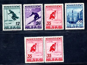 AUSTRIA 1936 SKIING SET SCOTT #B138-B141 & PAIR COLOR SHADE VARIETY - Picture 1 of 2