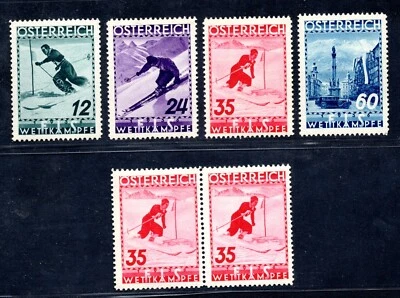 AUSTRIA 1936 SKIING SET SCOTT #B138-B141 & PAIR COLOR SHADE VARIETY - Image 1 of 2
