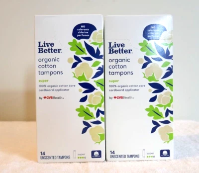 Tampones de algodón orgánico Live Better CVS Health Super 14Ct x2 cajas Foto 1 de 4