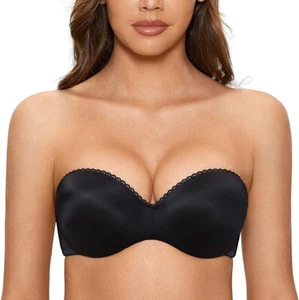 NWT $31 SIZE 34C BLACK DOBREVA Women's Strapless Push Up Bra Plus Size Padded - Picture 1 of 6