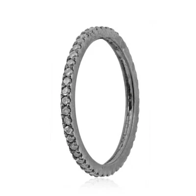 Anillo banda de eternidad pavé de diamantes de plata de ley 925 joyería hecha a mano para mujer Foto 1 de 4