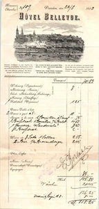Hotel Bellevue of Dresden, Germany Antique Billhead c.1900 - Picture 1 of 2