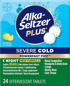 Comprimidos efervescentes Alka-Seltzer Plus Severe Cold PowerFast Fizz, col nocturno - Imagen 1 de 6