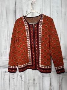 James Coviello Anna Sui Colorful Orange Geometric Zip Cardigan Sweater Wool M - Picture 1 of 13